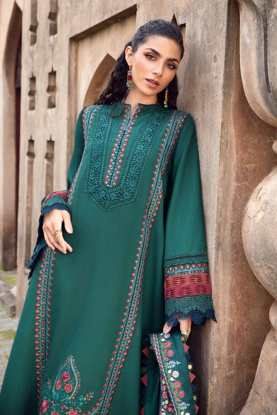 MARIA.B-3PC DHANAK EMBROIDERED SHIRT WITH PRINTED PASHMINA SHAWL AND TROUSER ZDH-518
