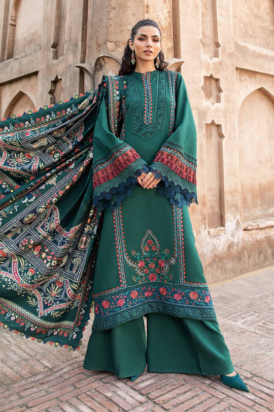 MARIA.B-3PC DHANAK EMBROIDERED SHIRT WITH PRINTED PASHMINA SHAWL AND TROUSER ZDH-518