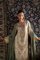FLORENT - 3PC DHANAK EMBROIDERED SHIRT WITH DHANAK EMBROIDERED SHAWL AND TROUSER - ZN-1187