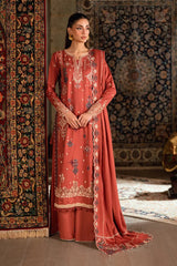 FLORENT - 3PC DHANAK EMBROIDERED SHIRT WITH DHANAK EMBROIDERED SHAWL AND TROUSER - ZN-1185