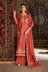 FLORENT - 3PC DHANAK EMBROIDERED SHIRT WITH DHANAK EMBROIDERED SHAWL AND TROUSER - ZN-1185