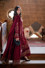FLORENT - 3PC DHANAK EMBROIDERED SHIRT WITH DHANAK EMBROIDERED SHAWL AND TROUSER - ZN-1186