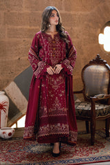 FLORENT - 3PC DHANAK EMBROIDERED SHIRT WITH DHANAK EMBROIDERED SHAWL AND TROUSER - ZN-1186