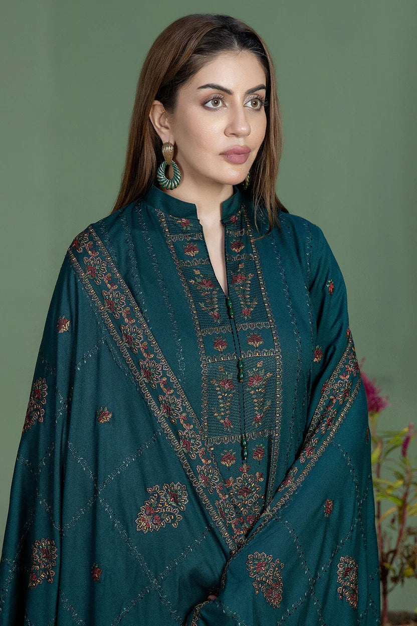Mohagni-3PC DHANAK EMBROIDERED SHIRT WITH DHANAK EMBROIDERED SHAWL AND TROUSER ZDH-502