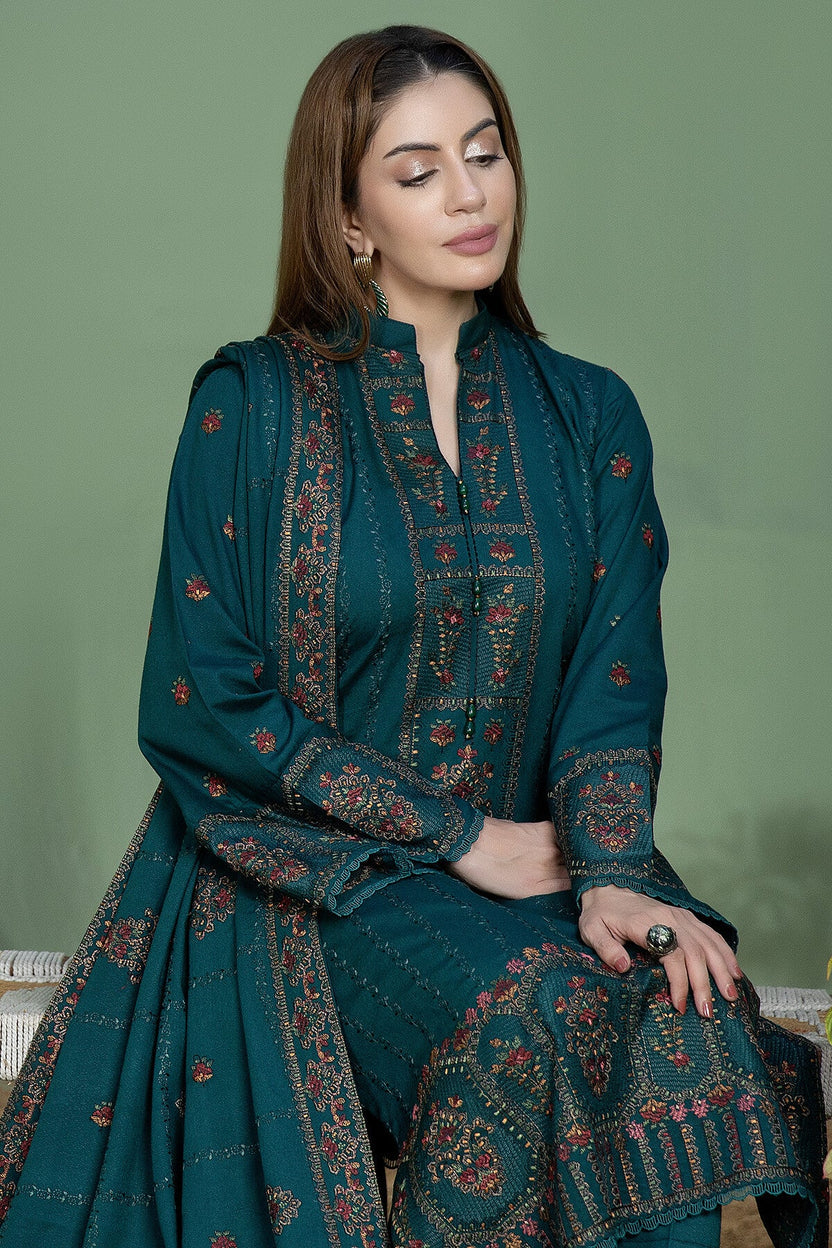 Mohagni-3PC DHANAK EMBROIDERED SHIRT WITH DHANAK EMBROIDERED SHAWL AND TROUSER ZDH-502
