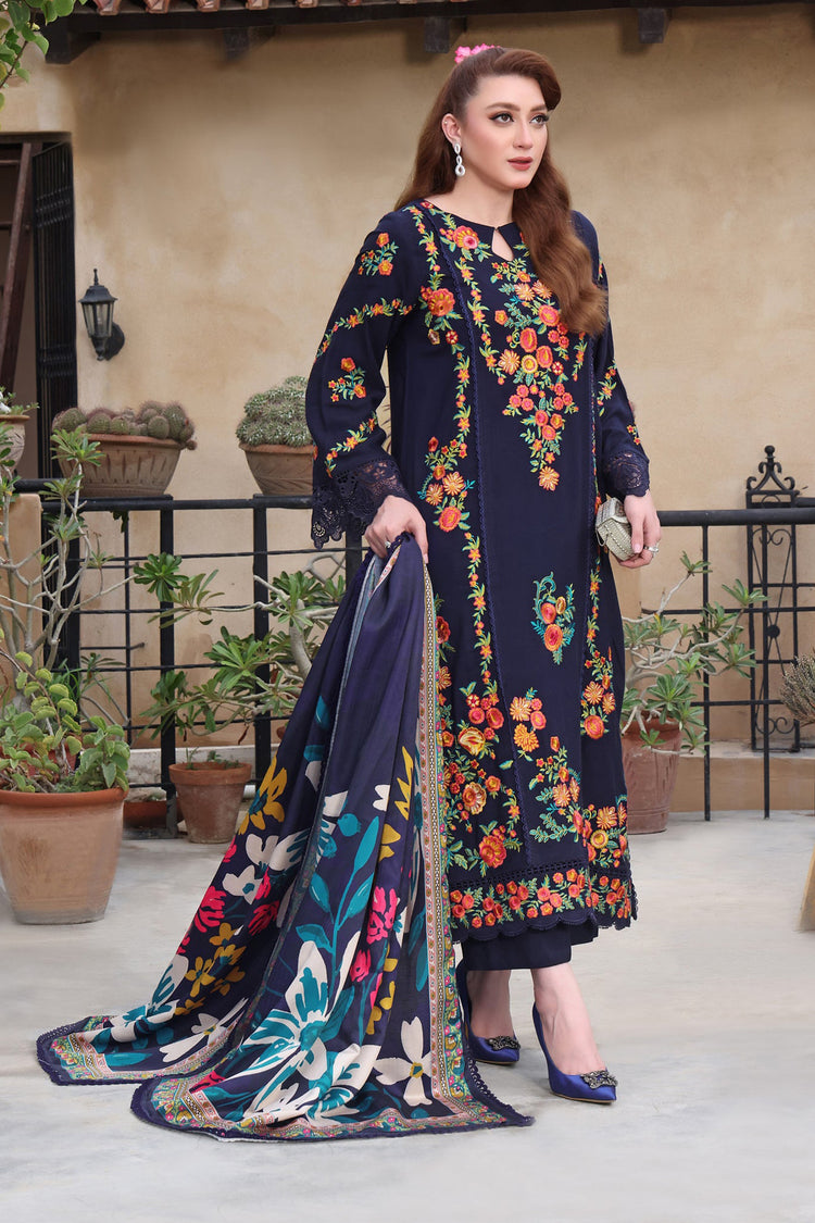 Asim Jofa-3PC DHANAK EMBROIDERED SHIRT WITH PRINTED PASHMINA SHAWL AND TROUSER ZDH-513