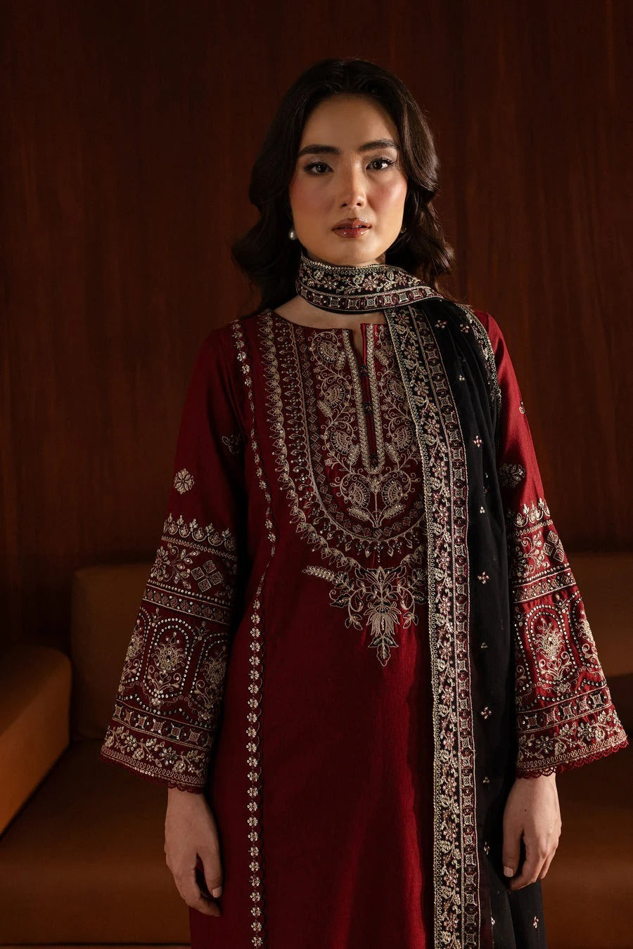 Batik-3PC DHANAK EMBROIDERED SHIRT WITH DHANAK EMBROIDERED SHAWL AND TROUSER ZDH-503
