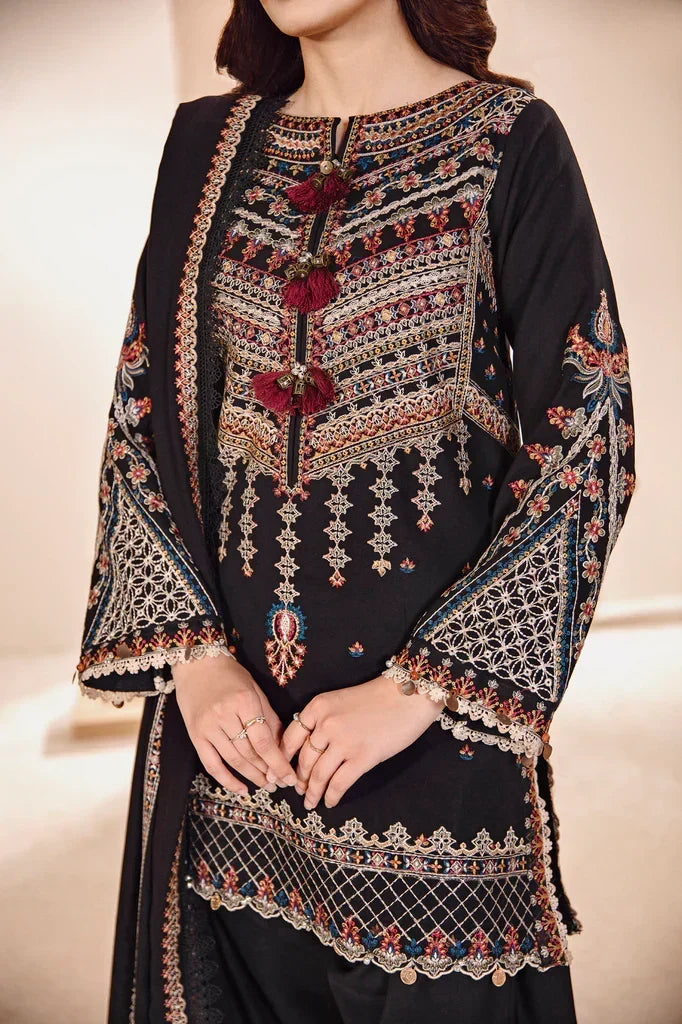 FLORENT - 3PC DHANAK EMBROIDERED SHIRT WITH DHANAK EMBROIDERED SHAWL AND TROUSER - ZN-1160
