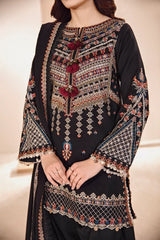 FLORENT - 3PC DHANAK EMBROIDERED SHIRT WITH DHANAK EMBROIDERED SHAWL AND TROUSER - ZN-1160