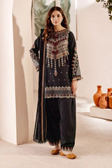 FLORENT - 3PC DHANAK EMBROIDERED SHIRT WITH DHANAK EMBROIDERED SHAWL AND TROUSER - ZN-1160