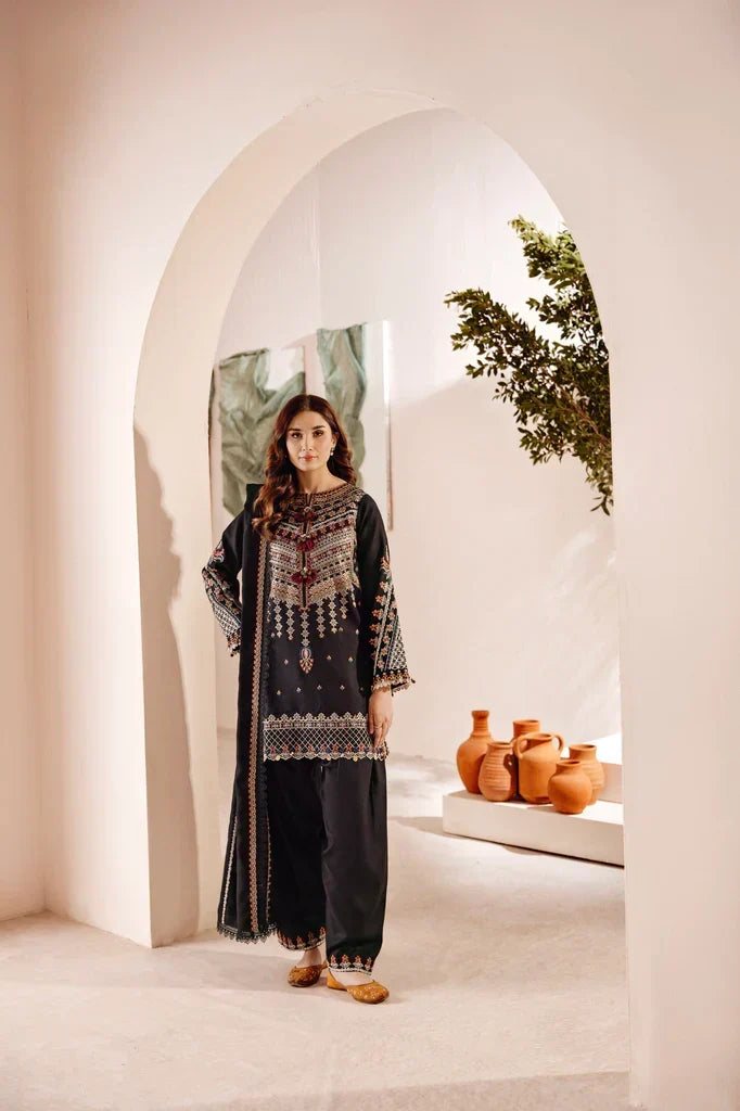 FLORENT - 3PC DHANAK EMBROIDERED SHIRT WITH DHANAK EMBROIDERED SHAWL AND TROUSER - ZN-1160