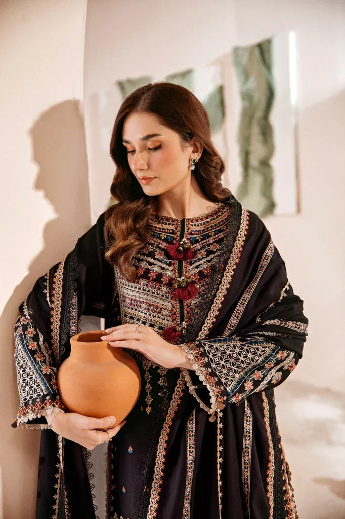 FLORENT - 3PC DHANAK EMBROIDERED SHIRT WITH DHANAK EMBROIDERED SHAWL AND TROUSER - ZN-1160