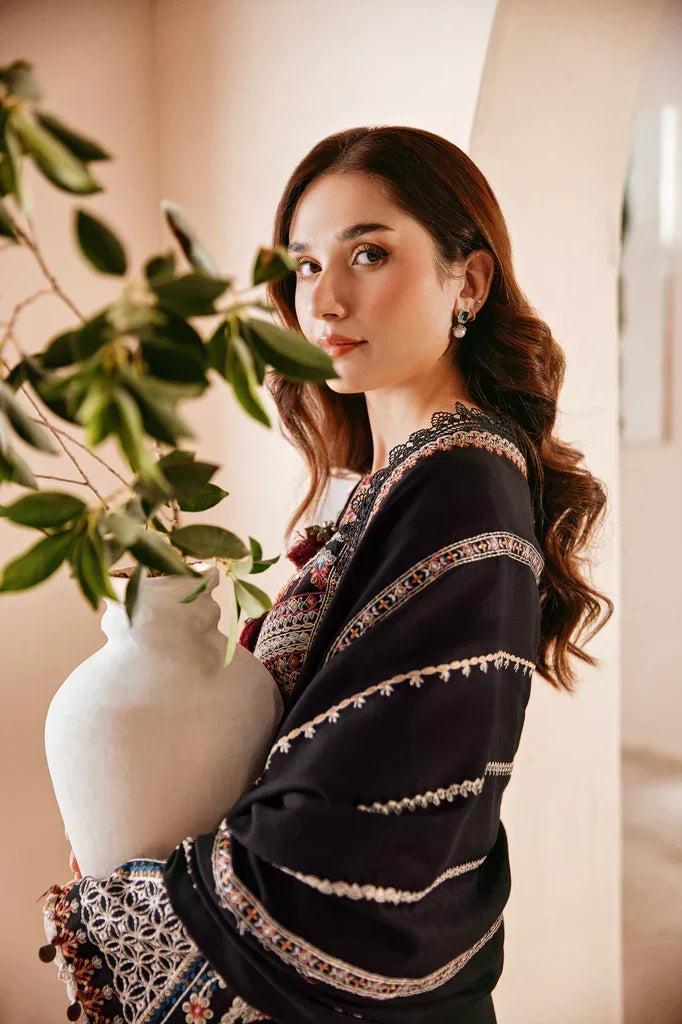 FLORENT - 3PC DHANAK EMBROIDERED SHIRT WITH DHANAK EMBROIDERED SHAWL AND TROUSER - ZN-1160
