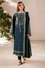 FLORENT - 3PC DHANAK EMBROIDERED SHIRT WITH DHANAK EMBROIDERED SHAWL AND TROUSER - ZN-1155