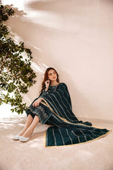 FLORENT - 3PC DHANAK EMBROIDERED SHIRT WITH DHANAK EMBROIDERED SHAWL AND TROUSER - ZN-1155