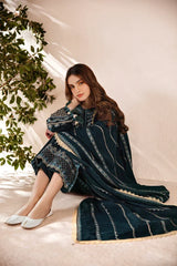 FLORENT - 3PC DHANAK EMBROIDERED SHIRT WITH DHANAK EMBROIDERED SHAWL AND TROUSER - ZN-1155