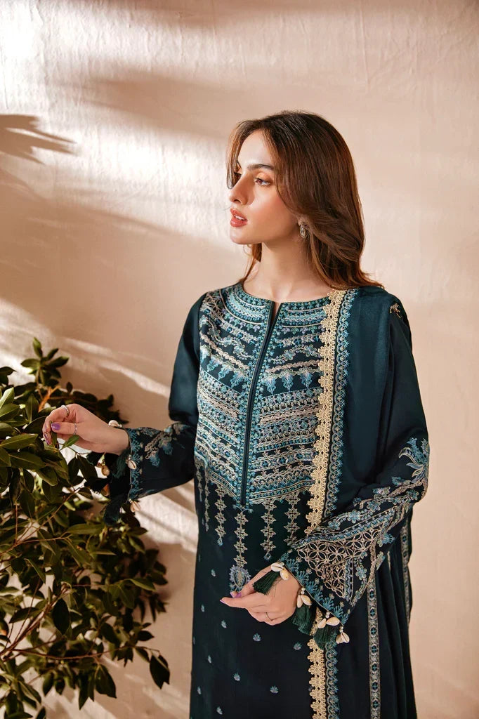 FLORENT - 3PC DHANAK EMBROIDERED SHIRT WITH DHANAK EMBROIDERED SHAWL AND TROUSER - ZN-1155
