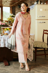 ZARA SHAH JAHAN - 3PC DHANAK EMBROIDERED SHIRT WITH TWILL PRINTED SHAWL AND TROUSER - ZN-1164