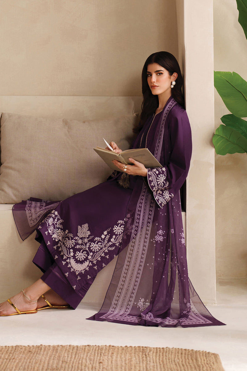 GARNET - 3PC DHANAK EMBROIDERED ZN-1090