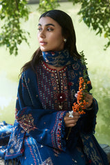 ZAHA - 3PC DHANAK EMBROIDERED SHIRT WITH DHANAK EMBROIDERED SHAWL AND TROUSER - ZN-1161