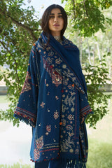 ZAHA - 3PC DHANAK EMBROIDERED SHIRT WITH DHANAK EMBROIDERED SHAWL AND TROUSER - ZN-1161
