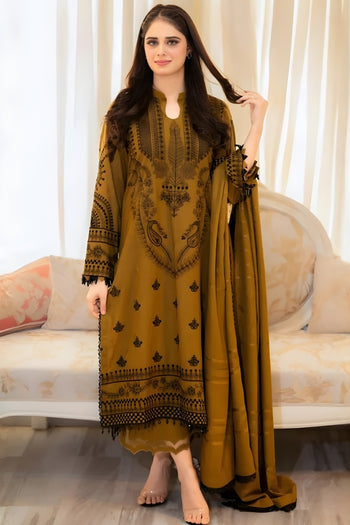 Libaas-3PC DHANAK EMBROIDERED SHIRT WITH DHANAK EMBROIDERED SHAWL AND TROUSER ZDH-504