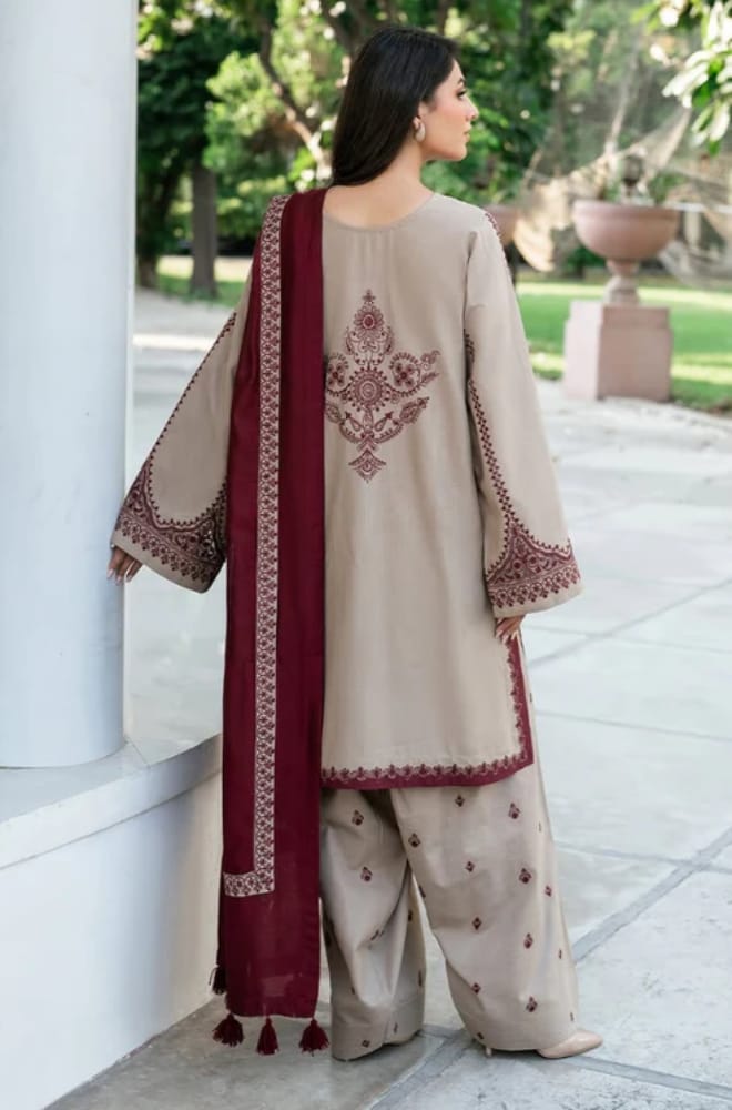 Baroque-3PC DHANAK EMBROIDERED SHIRT WITH PRINTED PASHMINA SHAWL AND TROUSER ZDH-512