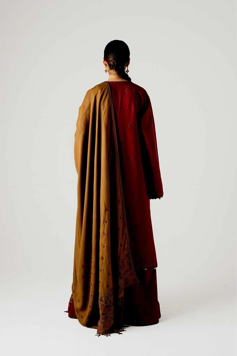 Zara Shahjahan-3PC DHANAK EMBROIDERED SHIRT WITH DHANAK EMBROIDERED SHAWL AND TROUSER ZDH-510