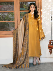 Izel Brand  Dhanak Embroidery 3 Piece Unstitched dress With Printed Dhanak Shawl ZN-1182