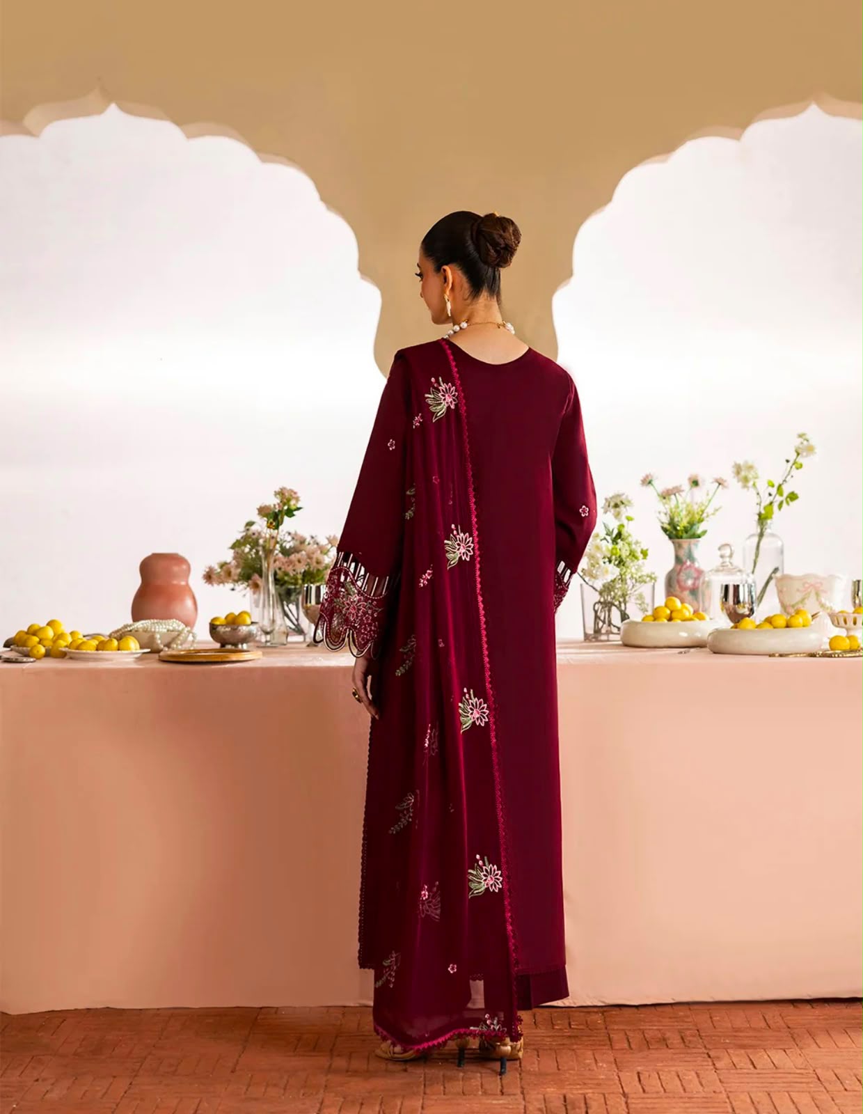 Mahnur Brand Heavy Embroidery Dhanak Fabric 3 Piece Unstitched Design With Embroidered Shawl ZN-1172