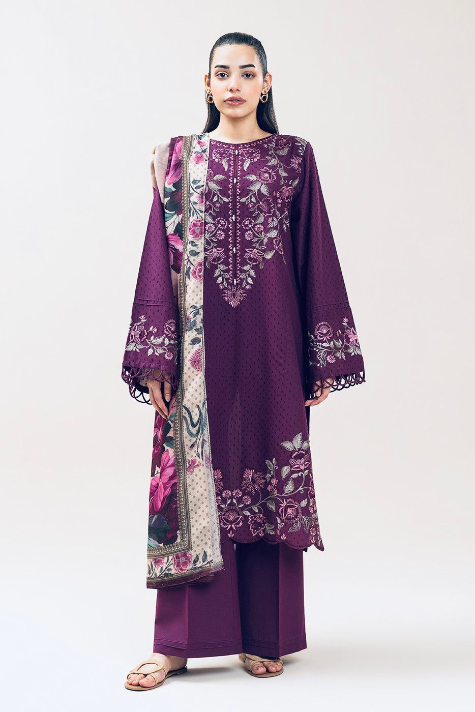 Bechtree Brand Embroidered Dhanak Stuff 3Pc Dress Unstitched ZN-1180