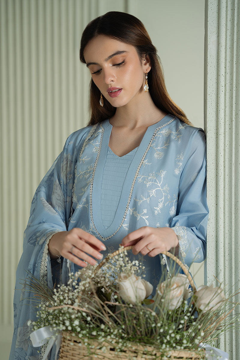 CROSS STITCH - 3PC DHANAK EMBROIDERED SHIRT WITH TWILL PRINTED SHAWL AND TROUSER - ZN-1005