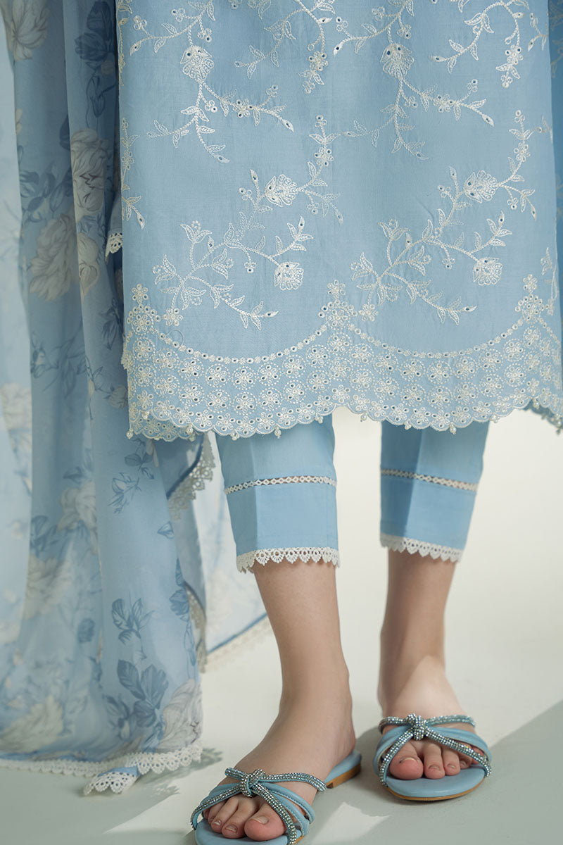 CROSS STITCH - 3PC DHANAK EMBROIDERED SHIRT WITH TWILL PRINTED SHAWL AND TROUSER - ZN-1005