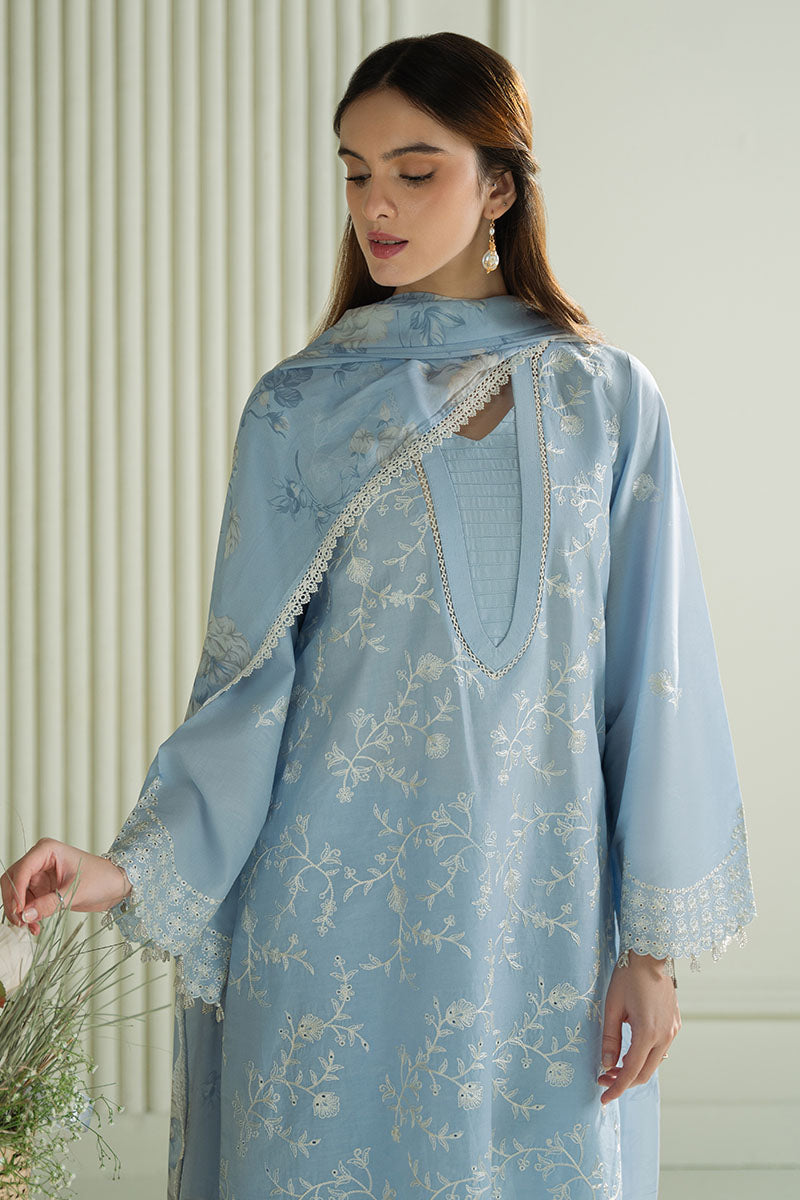 CROSS STITCH - 3PC DHANAK EMBROIDERED SHIRT WITH TWILL PRINTED SHAWL AND TROUSER - ZN-1005
