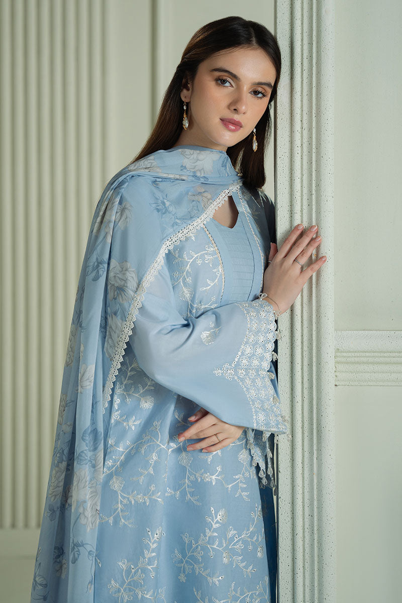 CROSS STITCH - 3PC DHANAK EMBROIDERED SHIRT WITH TWILL PRINTED SHAWL AND TROUSER - ZN-1005