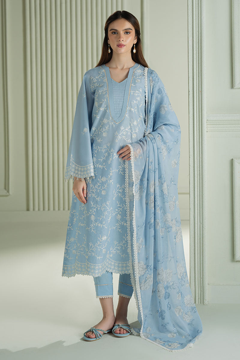 CROSS STITCH - 3PC DHANAK EMBROIDERED SHIRT WITH TWILL PRINTED SHAWL AND TROUSER - ZN-1005