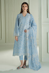 CROSS STITCH - 3PC DHANAK EMBROIDERED SHIRT WITH TWILL PRINTED SHAWL AND TROUSER - ZN-1005