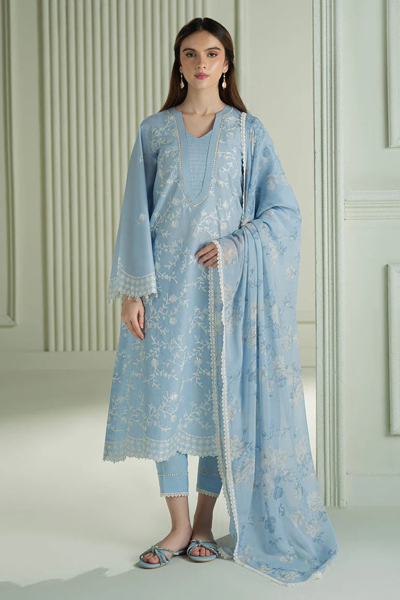 Cross Stitch-3PC DHANAK EMBROIDERED SHIRT WITH PRINTED PASHMINA SHAWL AND TROUSER ZDH-511