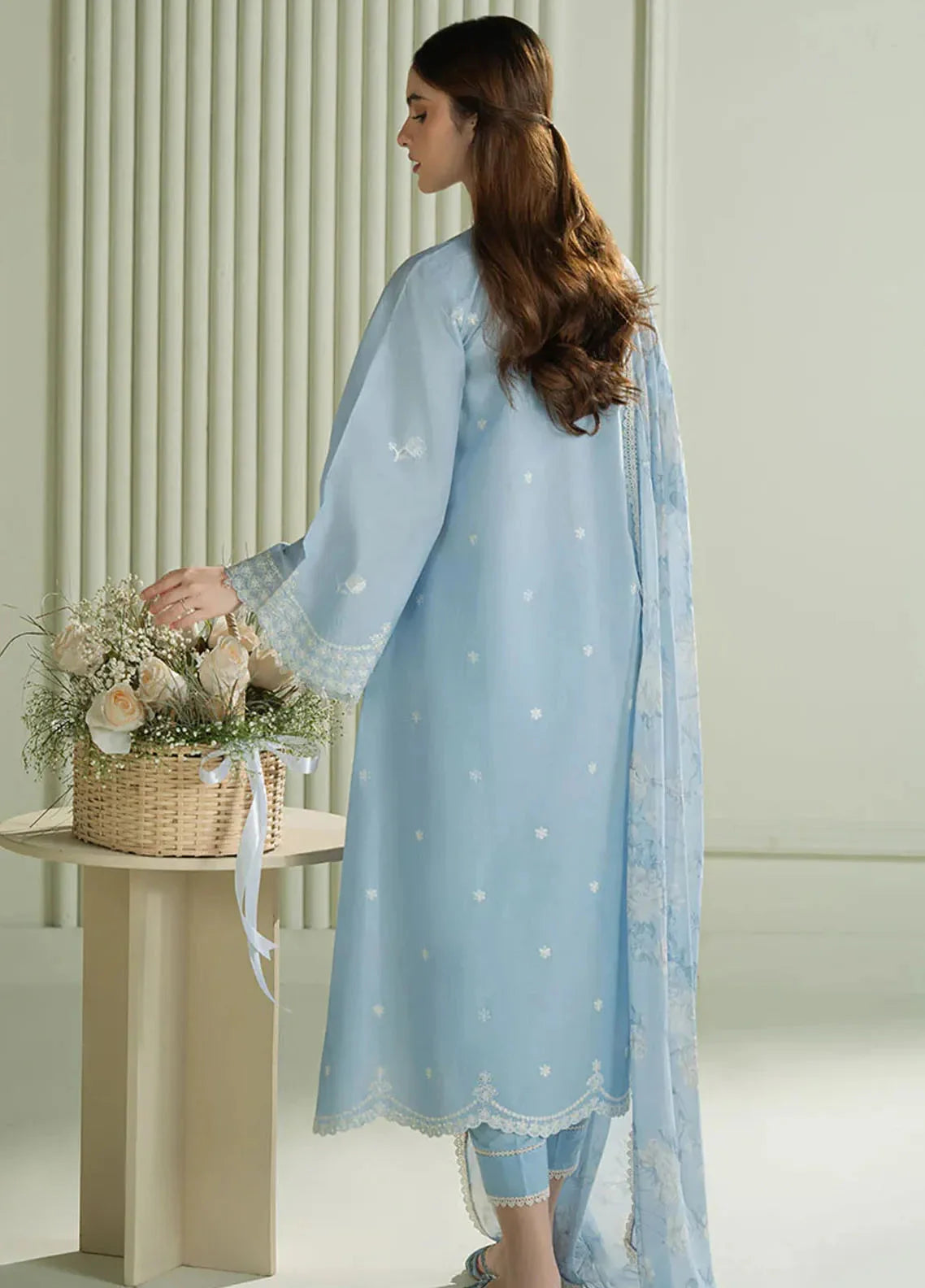 Cross Stitch-3PC DHANAK EMBROIDERED SHIRT WITH PRINTED PASHMINA SHAWL AND TROUSER ZDH-511