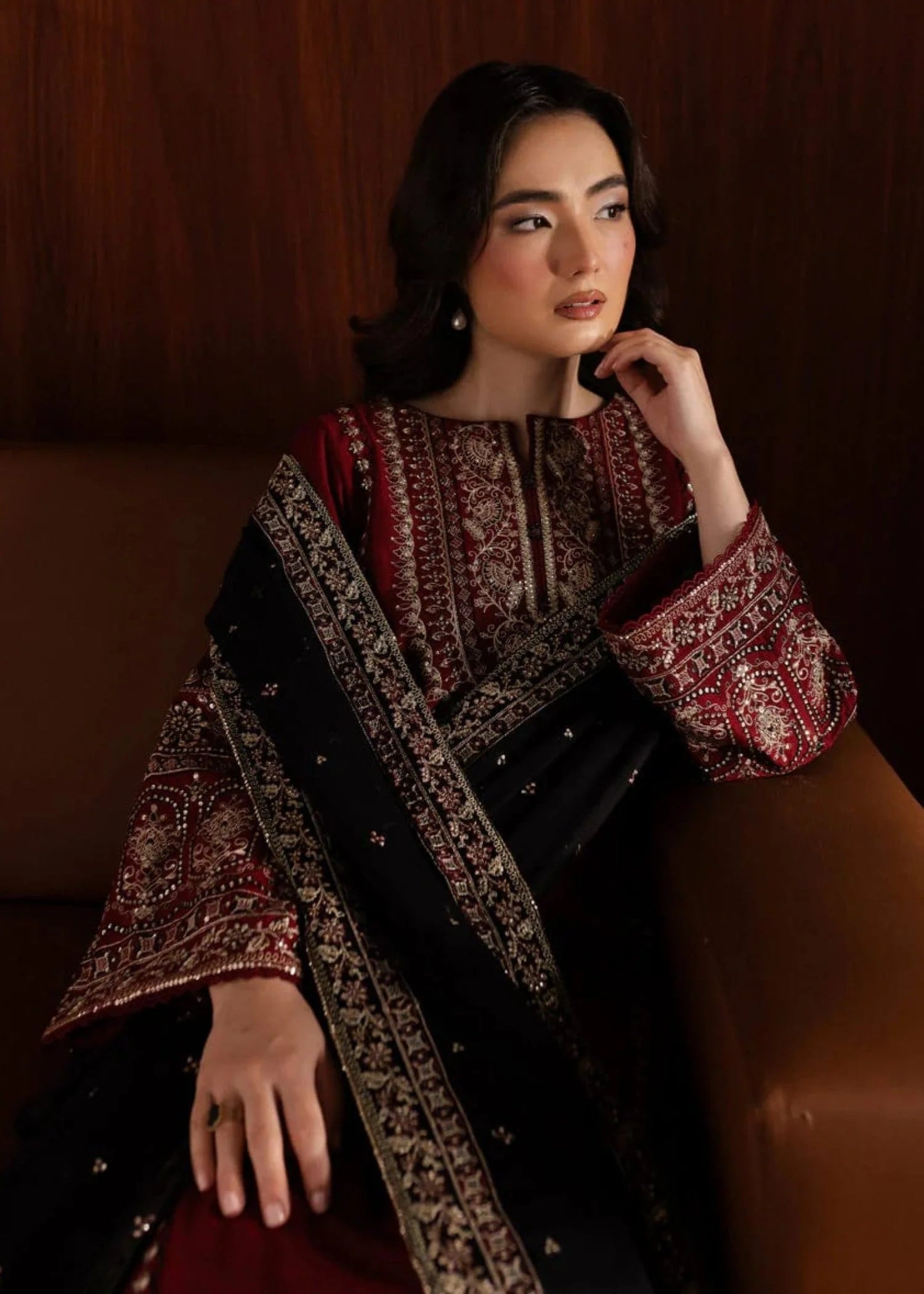 Batik-3PC DHANAK EMBROIDERED SHIRT WITH DHANAK EMBROIDERED SHAWL AND TROUSER ZDH-503