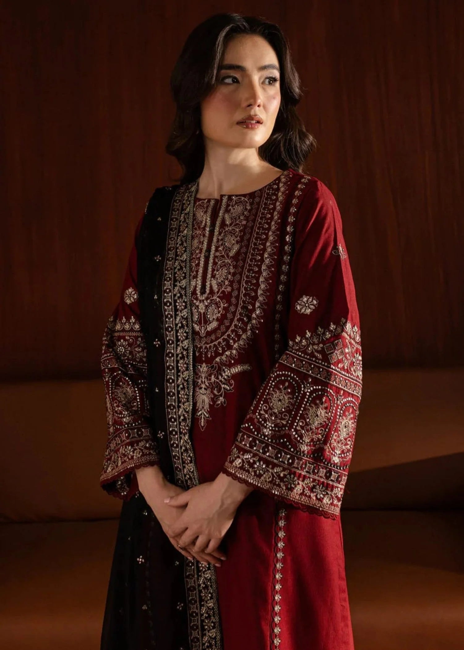 Batik-3PC DHANAK EMBROIDERED SHIRT WITH DHANAK EMBROIDERED SHAWL AND TROUSER ZDH-503