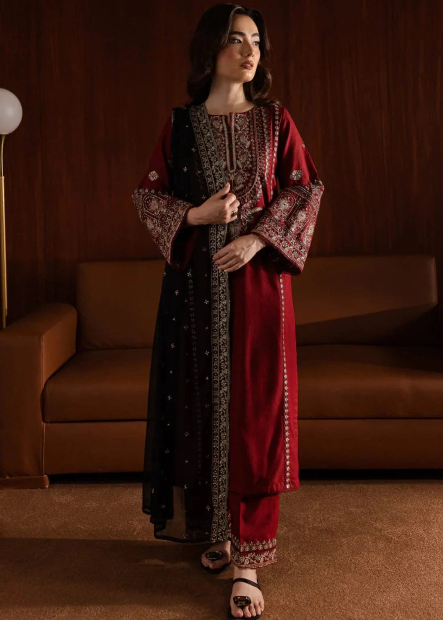 Batik-3PC DHANAK EMBROIDERED SHIRT WITH DHANAK EMBROIDERED SHAWL AND TROUSER ZDH-503