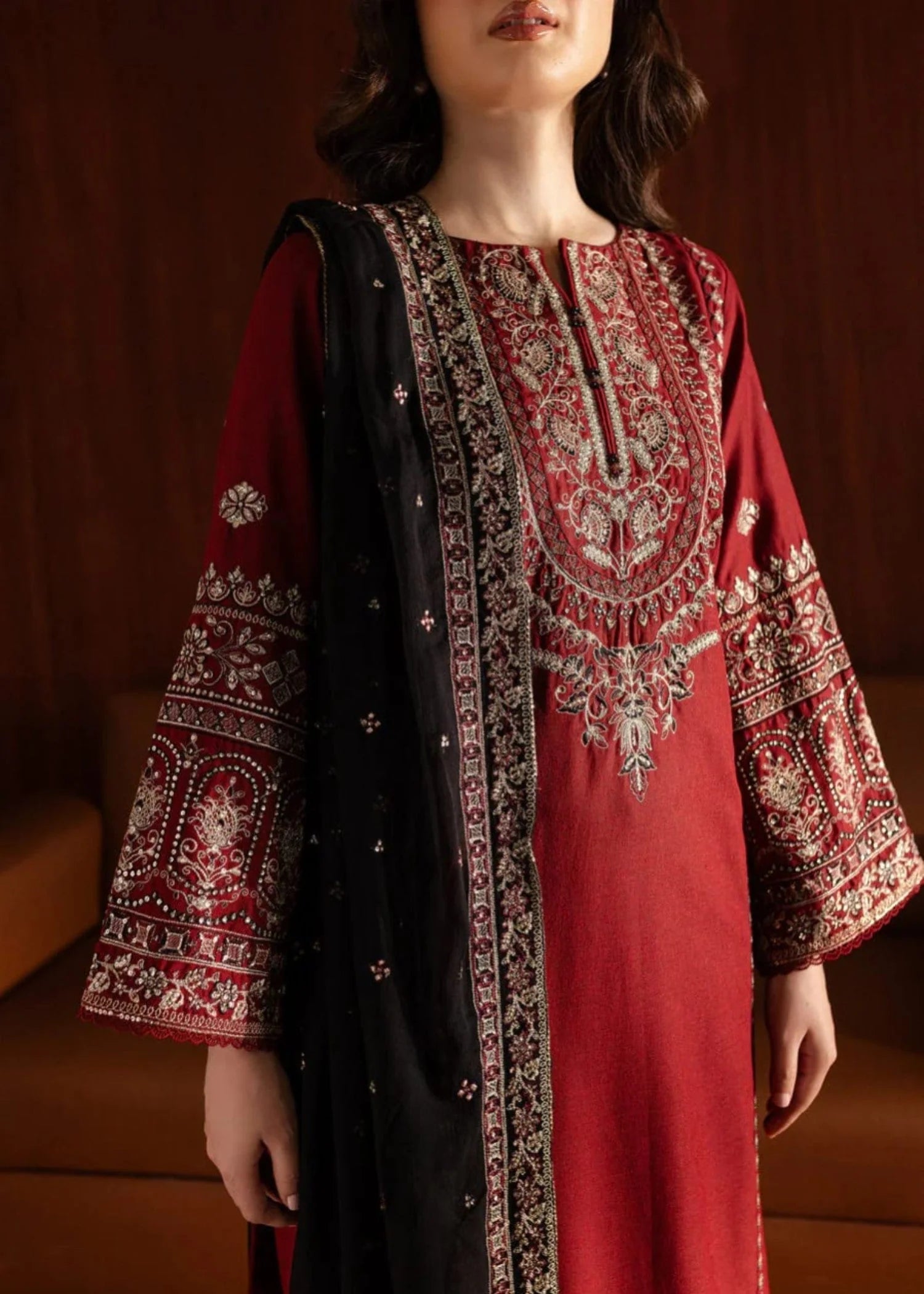 Batik-3PC DHANAK EMBROIDERED SHIRT WITH DHANAK EMBROIDERED SHAWL AND TROUSER ZDH-503