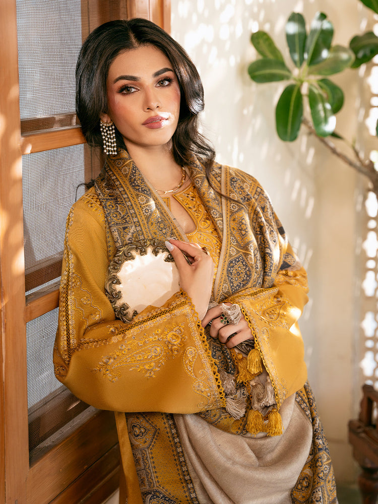 IZEL-3PC DHANAK EMBROIDERED SHIRT WITH PRINTED PASHMINA SHAWL AND TROUSER ZDH-517