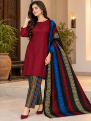 Marina Khaddi 3Piece Indian Banarsi Winter Special (Mehroon)