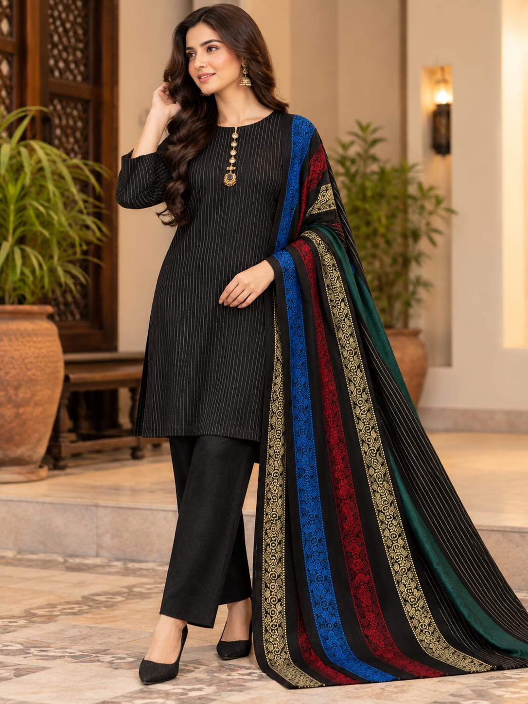Marina Khaddi 3Piece Indian Banarsi Winter Special (Black)